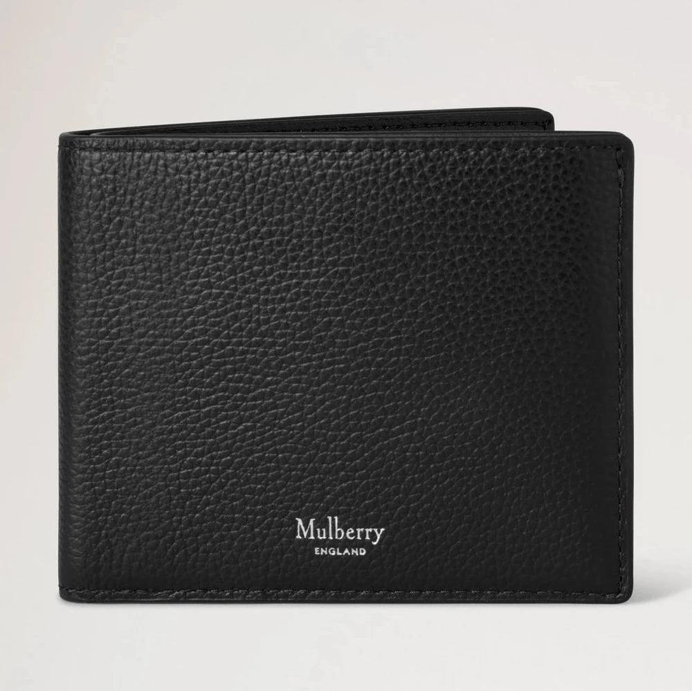 Mulberry Heritage Bifold Coin Wallet aus schwarzem geprägtem Leder, klassisches Multi-Wallet-Design. Modell RL7883205A100