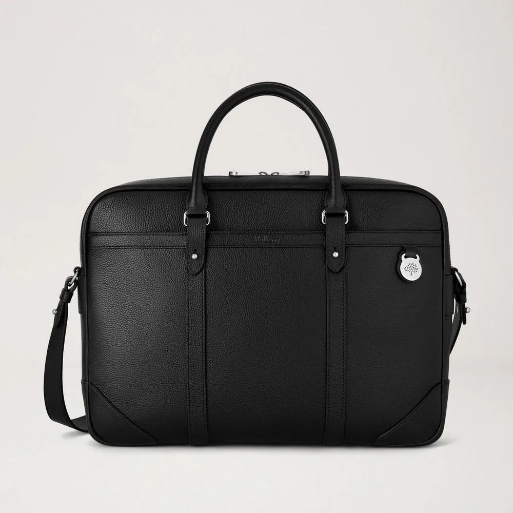 Mulberry Heritage Aktentasche Schwarz Small Classic Grain, elegante Aktentasche aus schwarzem Leder mit Griff und Schultergurt. Modell hb5131205a100
