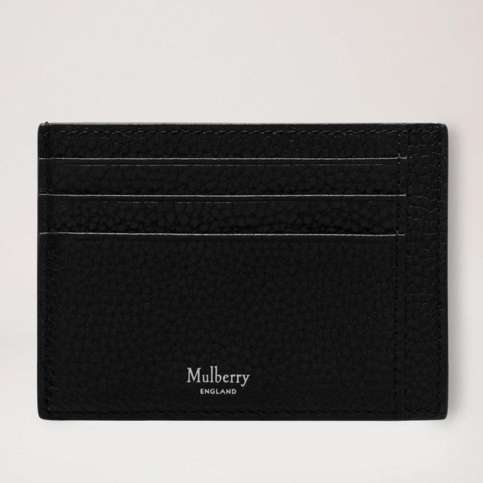Mulberry Der Heritage Card Holder Small Classic Grain Black zeigt einen schwarzen Kartenhalter aus strukturiertem Leder. Modell rl7400205a100.