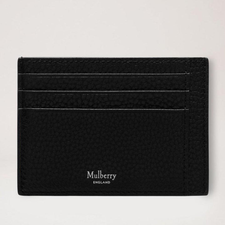Mulberry Der Heritage Card Holder Small Classic Grain Black zeigt einen schwarzen Kartenhalter aus strukturiertem Leder. Modell rl7400205a100.
