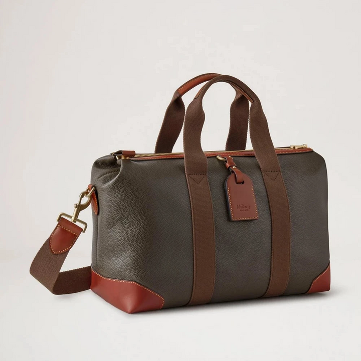 Mulberry Heritage Day Clipper Mole und Cognac bedruckte Bioveg Scotchgrain, geräumige Wochenendtasche in Braun und Cognac, Modell HS5195127Q330