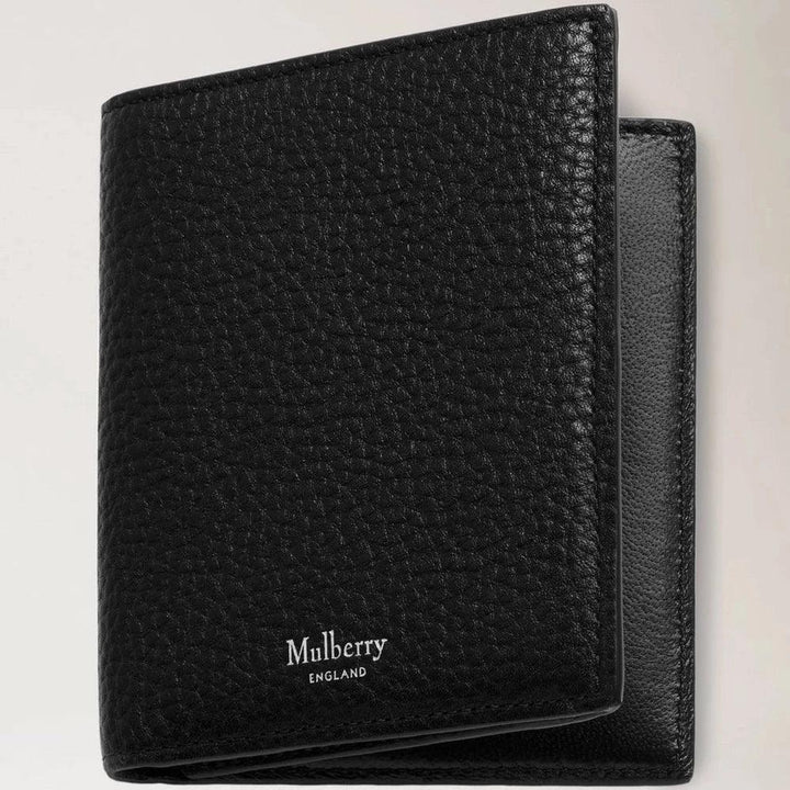 Mulberry Heritage Trifold Wallet Small Classic Grain Black, schwarze Geldbörse aus geprägtem Leder, Modell rl7396205a100.
