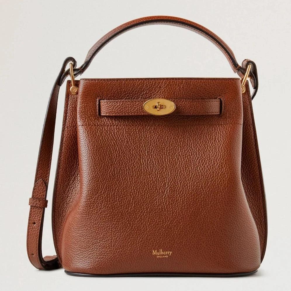 Mulberry Islington Bucket Small Classic Grain Oak, Umhängetasche aus braunem Leder mit goldener Schnalle. Modell hh9395552g110