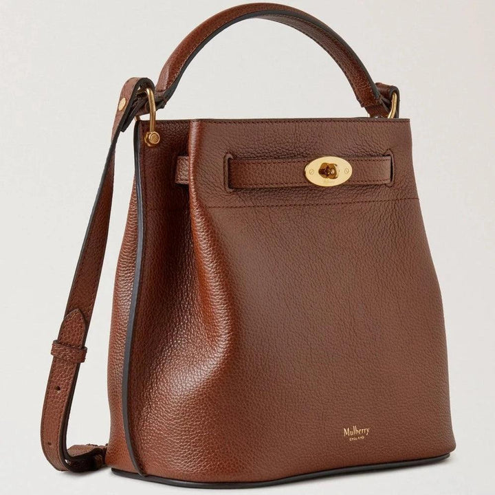 Mulberry Islington Bucket Small Classic Grain Oak, braune Ledertasche mit goldenen Details. Modell HH9395552G110.
