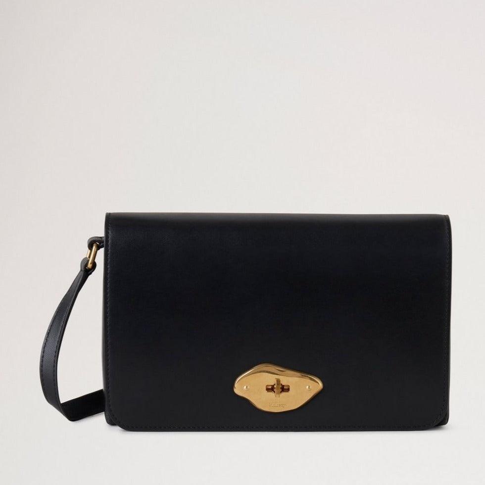 Mulberry Lana Wallet On Strap Hochglanzleder Schwarz aus schwarzem Hochglanzleder mit goldener Schnalle, Modell RL8058615A100