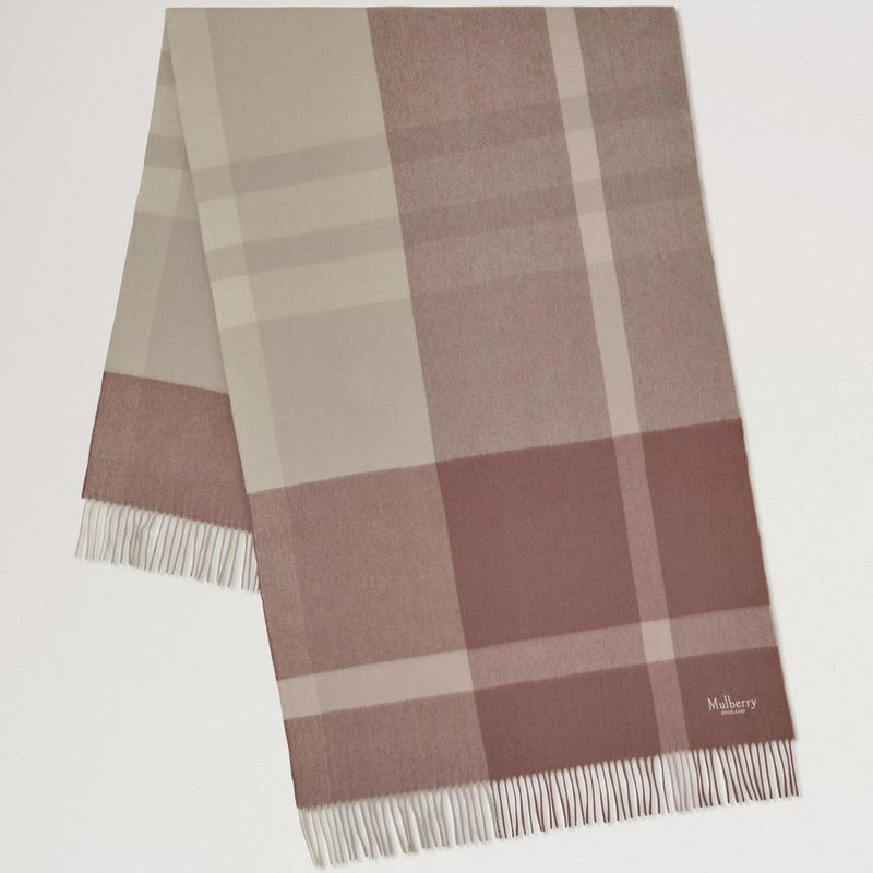 Mulberry Large Check Merino Wool Scarf Autumn Rose & Powder Rose Merino Wool - Tørklæder - VS4295/889J645