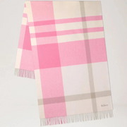 Mulberry Large Check Merino Wool Scarf Blossom Pink & Geranium Pink Schal
