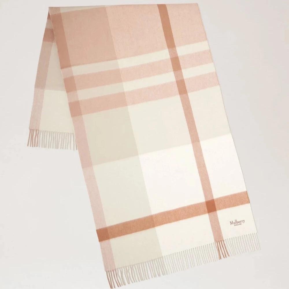 Mulberry Großer karierter Schal aus Merinowolle, ungefaltet mit Karomuster in Beige und Weiß, Modell VS4295889E640.