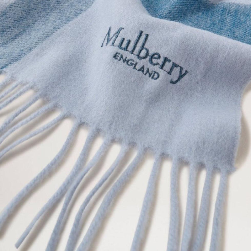 Mulberry Large Check Merino Wool Scarf Poplin Blue-White - Tørklæder - VS4295/889U910