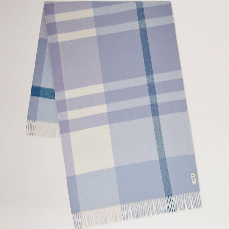 Mulberry Large Check Merino Wool Scarf Poplin Blue-White - Tørklæder - VS4295/889U910