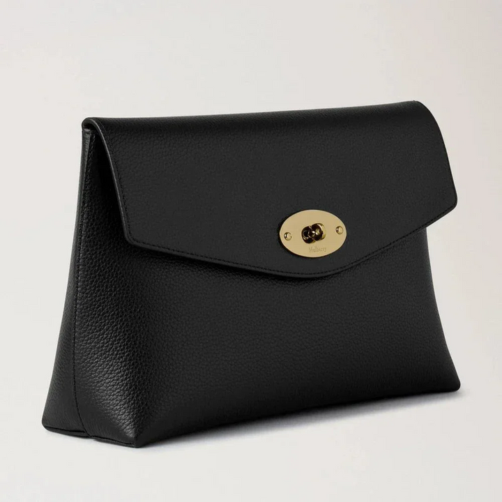 Mulberry Groß Darley Kosmetiktasche Black Small Classic Grain mit schwarzem strukturiertem Leder und goldfarbenem Verschluss. Modell RL8849/205A100
