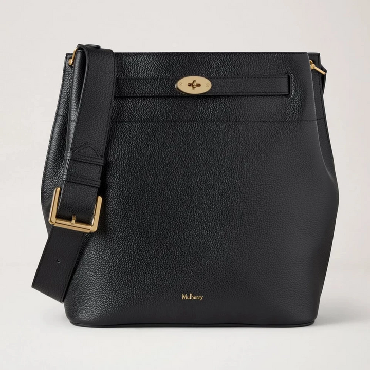 Mulberry Groß Islington Bucket Small Classic Grain Black mit breitem Schultergurt und goldenen Details, Modell HH9825205A100.
