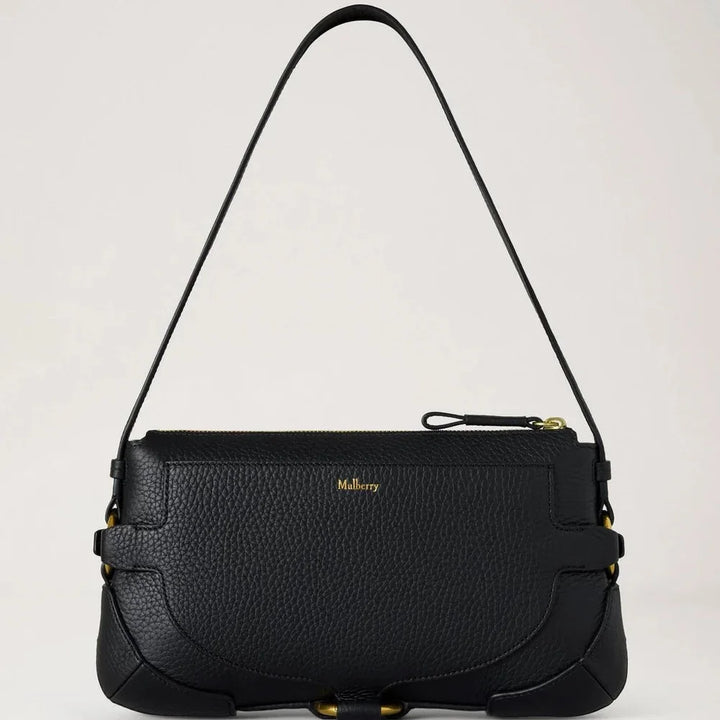 Mulberry Lennox Shoulder Heavy Grain Black Handtasche aus schwarzem Leder mit verstellbarem Riemen, Modell HH0030736A100.