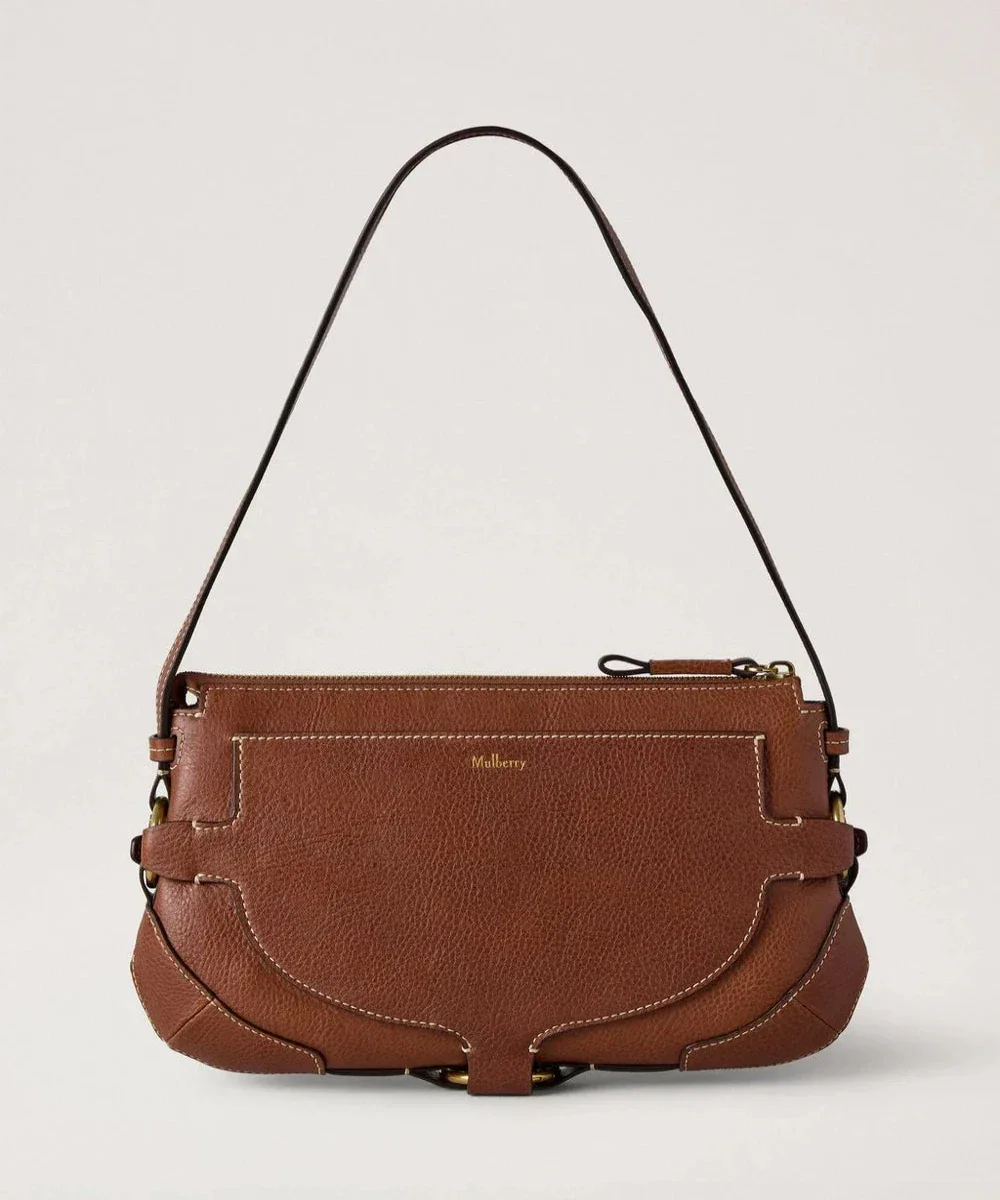 Mulberry Lennox Schulter Heritage NVT Eichentasche aus braunem Leder mit markanten Nähten, Modell HH9961730G110