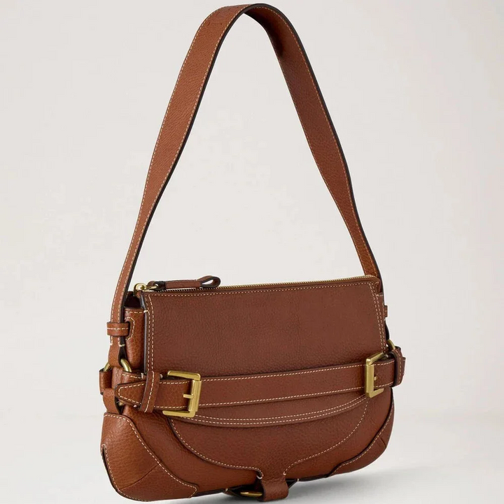 Mulberry Lennox Schulter Heritage NVT Umhängetasche aus Eichenholz aus braunem Leder mit goldenen Schnallen, Modell HH9961730G110