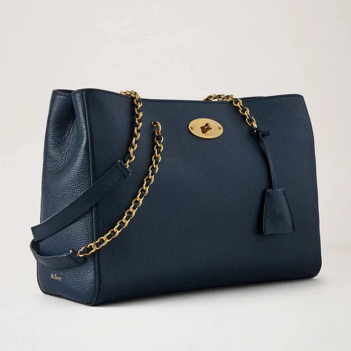 Mulberry Lily Chain Tote Night Sky Small Classic Grain aus dunkelblauem Leder mit goldener Kette, Modell HH9576205U888.