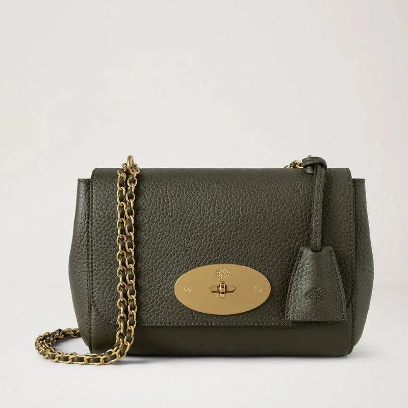 Mulberry Lily Heavy Grain Juniper Green Umhängetasche aus dunkelgrünem Leder mit goldener Kette. Modell HH6950736Q749