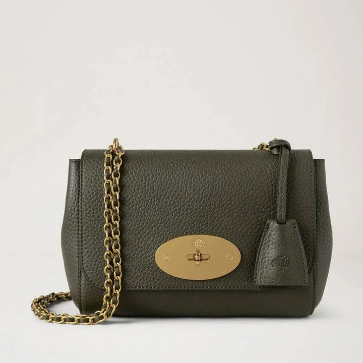Mulberry Lily Heavy Grain Juniper Green Umhängetasche aus dunkelgrünem Leder mit goldener Kette. Modell HH6950736Q749