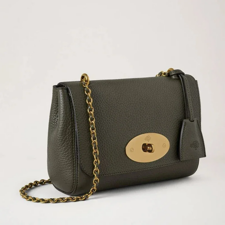Mulberry Lily Heavy Grain Juniper Green Umhängetasche aus dunkelgrünem Leder mit Goldkette, Modell HH6950736Q749.