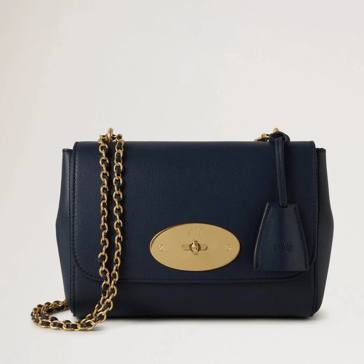 Mulberry Lily Micro Classic Grain Night Sky, dunkelblaue Ledertasche mit Goldkette und Verschluss, Modell HH9179587U888.