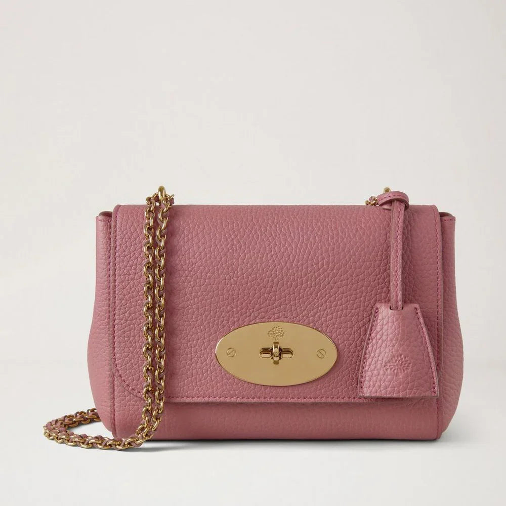 Mulberry Lily Rosa Scrumpy Heavy Grain Umhängetasche aus rosa Leder mit goldener Kette und Frontverschluss, Modell HH6950736J647.