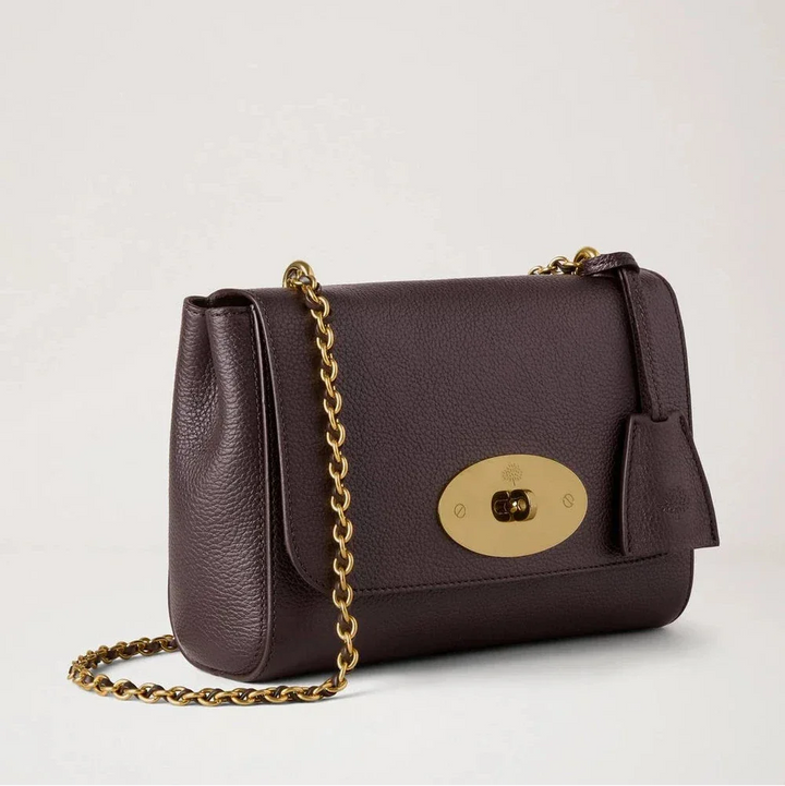 Mulberry Lily Kleines, klassisch gemasertes Ebenholz mit goldfarbenem Kettenriemen und eleganter Struktur, Modell HH3291205A110