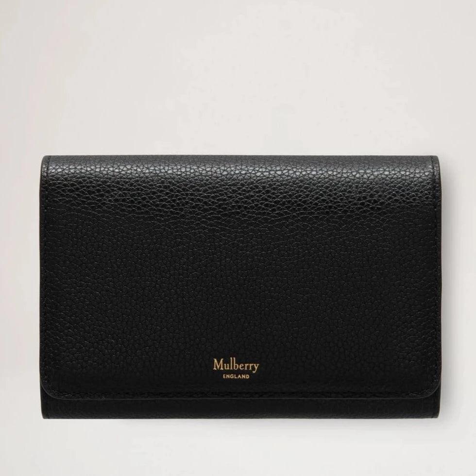 Mulberry Mittelgroße kontinentale französische Geldbörse aus schwarzem Leder mit sichtbarer Struktur, schlichtes Modell. Modell rl5073205a100