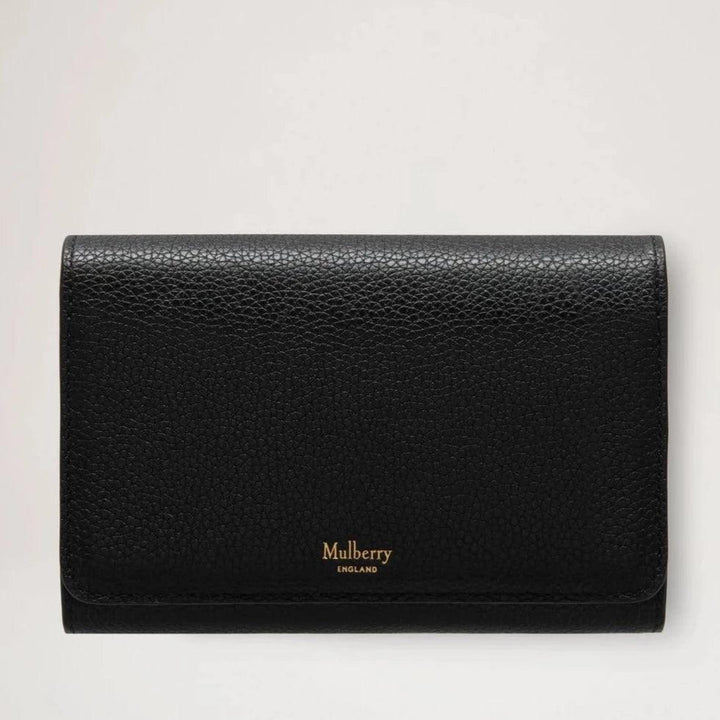 Mulberry Mittelgroße kontinentale französische Geldbörse aus schwarzem Leder mit sichtbarer Struktur, schlichtes Modell. Modell rl5073205a100