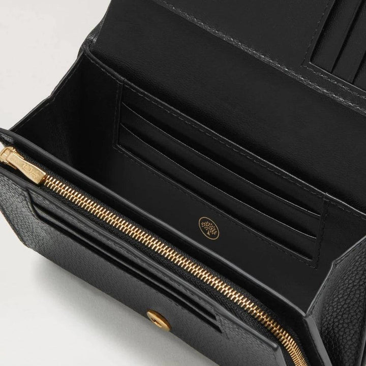 Mulberry Mittelgroße Continental French Purse-Brieftasche aus schwarzem Leder mit Reißverschlussfach und Kartenfächern, Modell RL5073/205A100