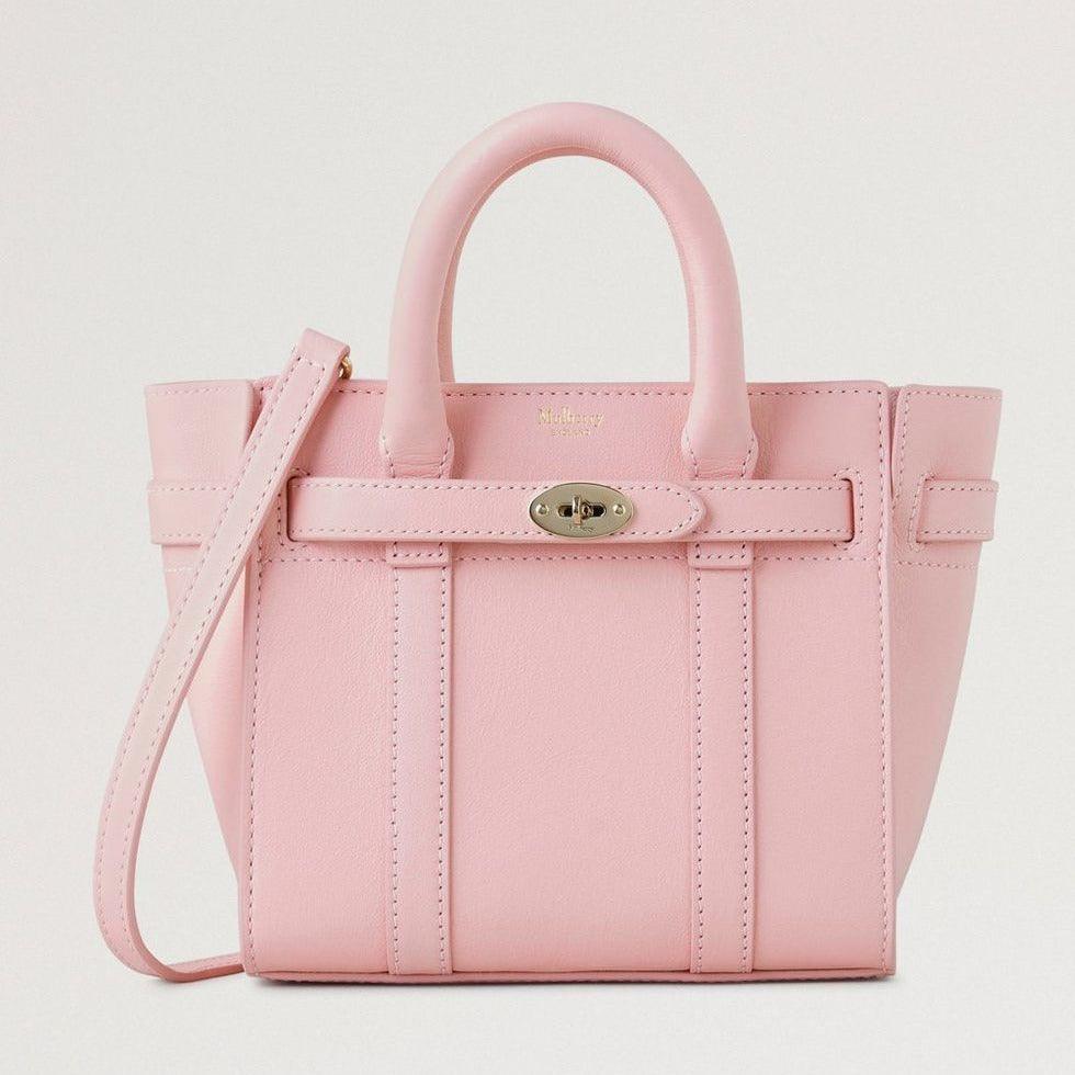 Mulberry Mikro-Reißverschluss Bayswater Micro Classic Grain Powder Rose Tasche aus rosafarbenem Leder mit Henkel und Schultergurt. Modell RL8237587J999