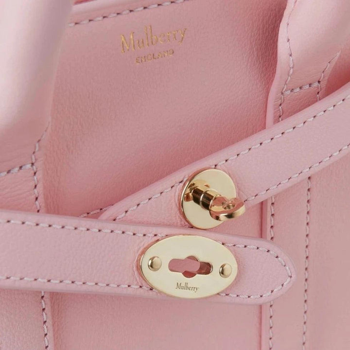 Mulberry Mikro-Reißverschluss Bayswater Micro Classic Grain Powder Rose Detailbild aus rosa Leder und goldener Metallschnalle, Modell RL8237587J999