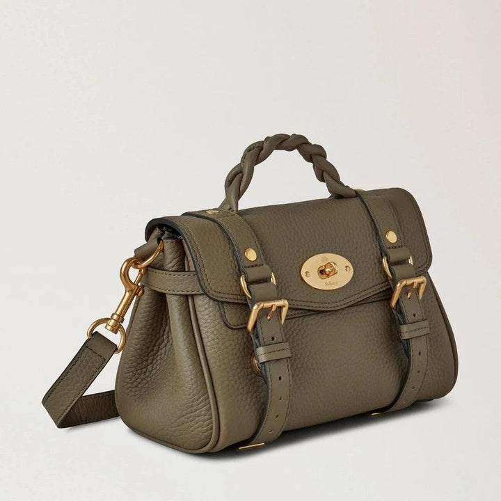 Mulberry Mini Alexa Heavy Grain Linen Green Umhängetasche aus olivgrünem Leder mit geflochtenem Griff, Modell RL6595736R563.