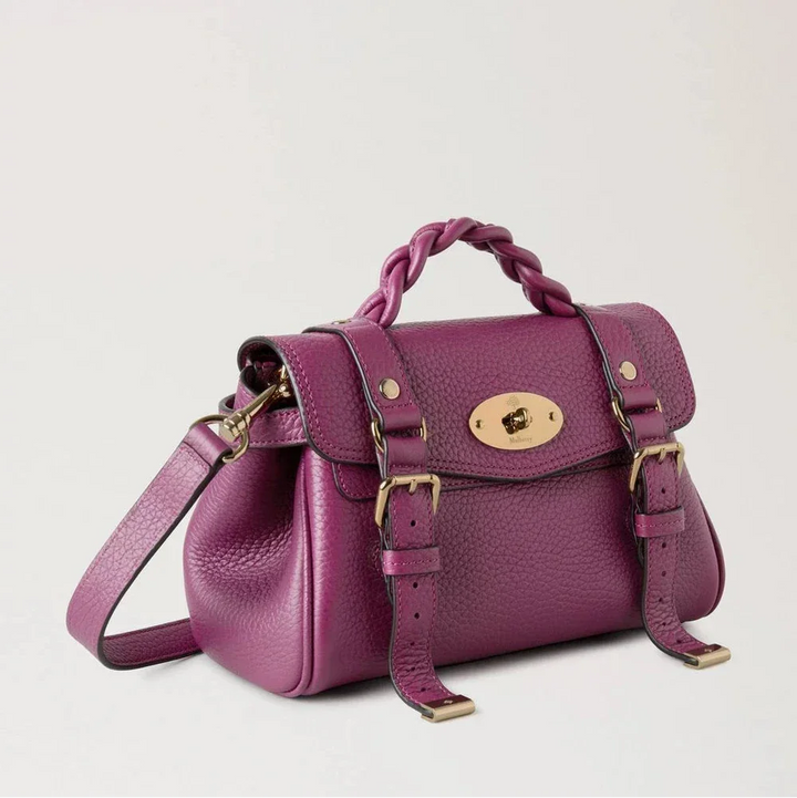 Mulberry Mini-Tasche „Alexa Orchid Bloom“ aus grob genarbtem Leder in Lila mit geflochtenem Griff, Modell RL6595736J512.