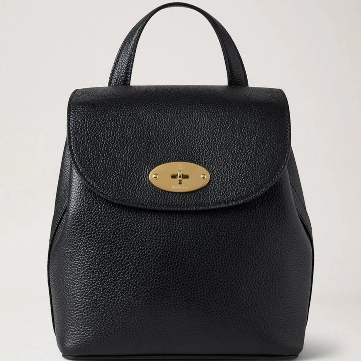 Mulberry Mini Bayswater Rucksack Small Classic Grain Black, schwarzer Lederrucksack mit goldener Schnalle. Modell hh9829205a100