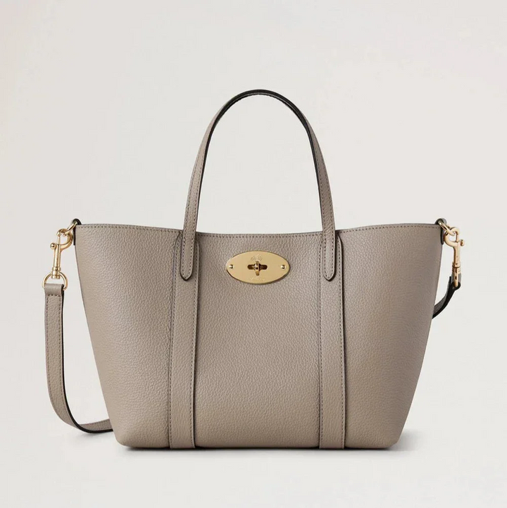 Mulberry Mini Bayswater Kleine Tragetasche aus klassischem Kaschmir mit Narbenmuster in Taupe mit goldenen Details, Modell RL8875205F924.