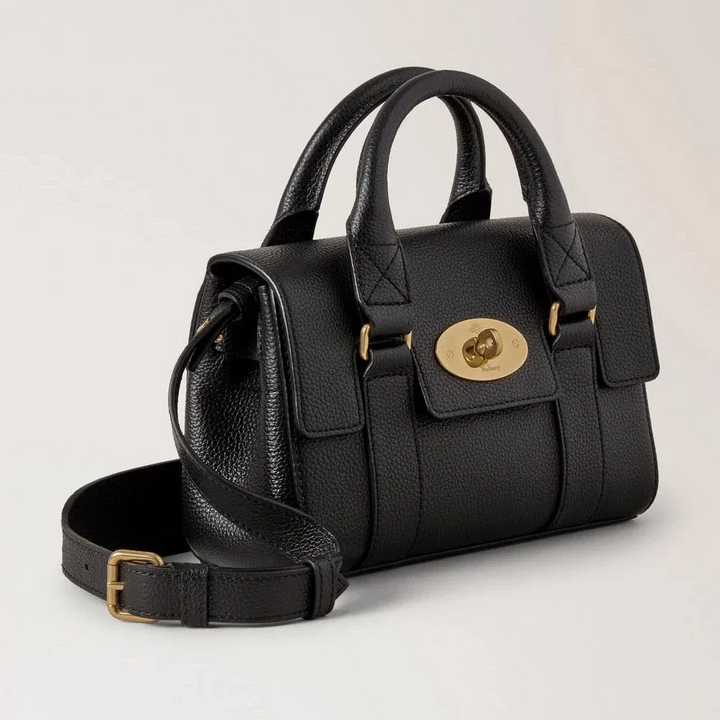 Mulberry Mini-Erbe Bayswater Kleine Tasche aus schwarzem, klassischem Grain Black-Leder mit goldenen Details, Modell RL8928205A100