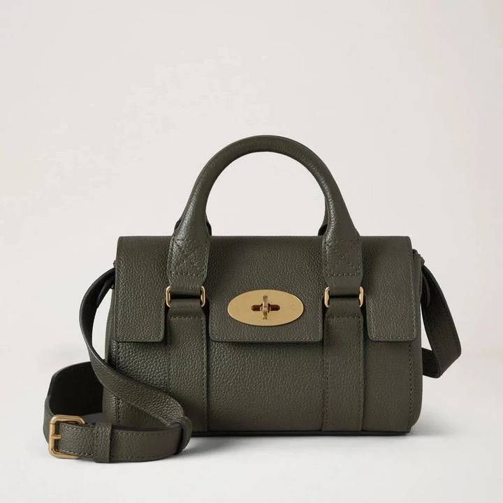 Mulberry Mini-Erbe Bayswater Kleine Handtasche aus klassischem, genarbtem Wacholdergrün mit goldener Schnalle. Modell RL8928205Q749