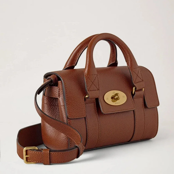Mulberry Mini-Erbe Bayswater Zweifarbige Tasche aus braunem Eichenleder mit goldener Schnalle, Modell RL8930554G110