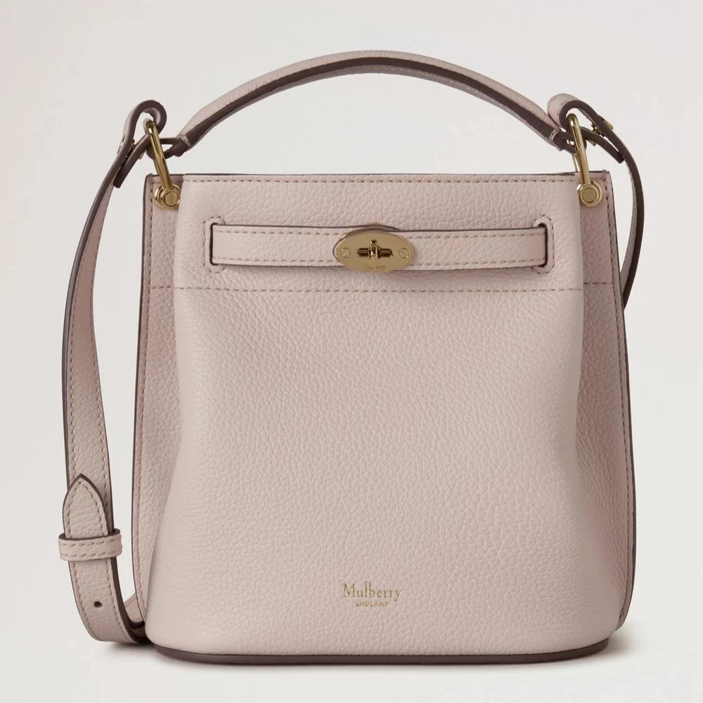 Mulberry Mini Islington Eimer Small Classic Grain Blossom Pink mit goldener Schnalle, strukturiertes Leder, Modell RL8803205J002.