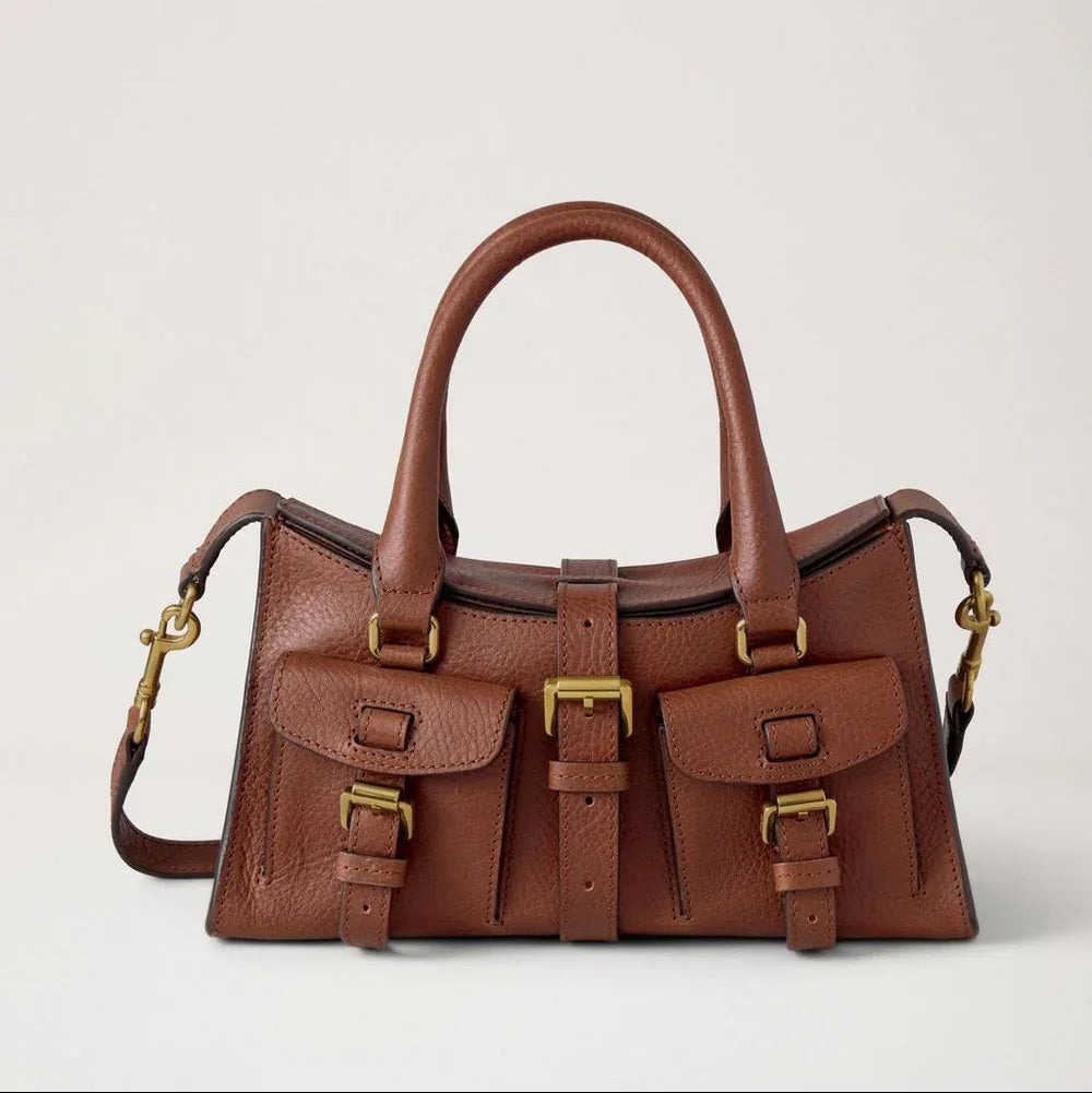 Mulberry Mini Roxanne Heritage NVT Handtasche aus Eichenholz aus braunem Leder mit Schnallen, Modell HH9889730G110