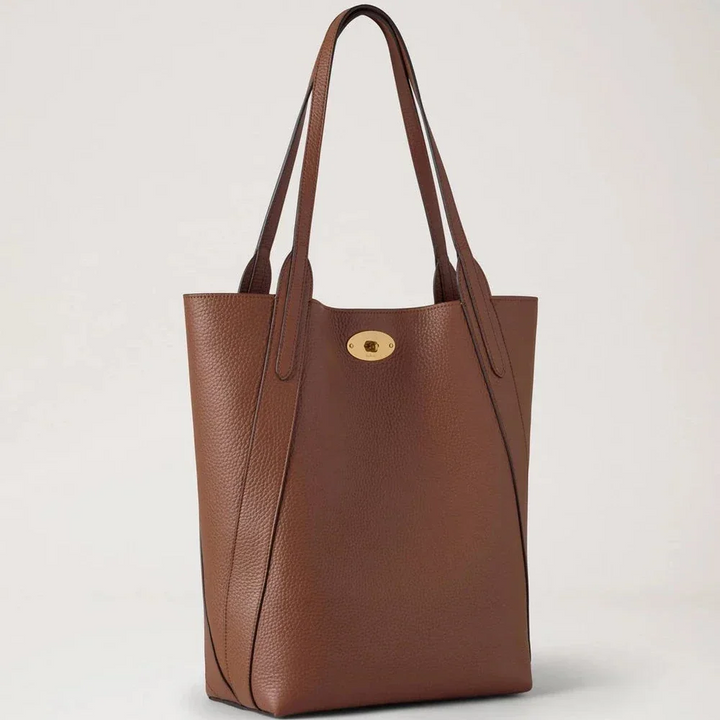 Mulberry Nord-Süd Bayswater Braune Tragetasche aus kräftiger, genarbter heller Eiche aus schwerem Leder mit goldener Schnalle. Modell HH9104736G222