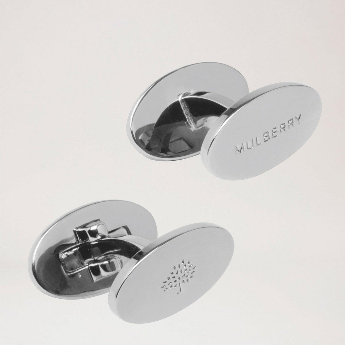 Mulberry Ovale Wendemanschettenknöpfe, elegante ovale Manschettenknöpfe aus silberfarbenem Messing. Modell qc1312160d130.