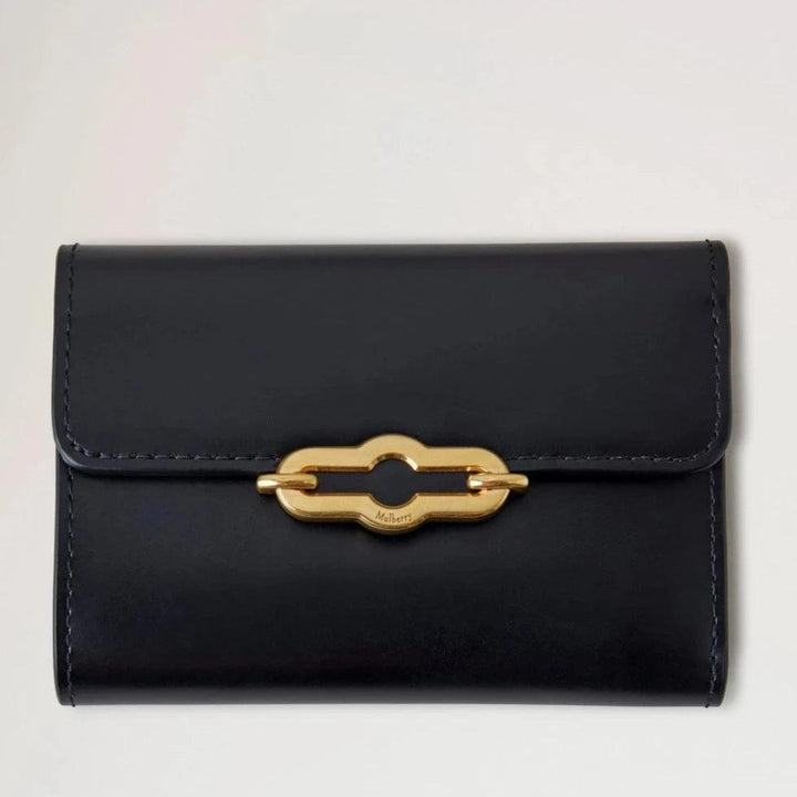 Mulberry Pimlico Compact Wallet, schwarzes Super-Luxus-Kalbsleder mit goldener Schnalle, Modell RL8071603A100.