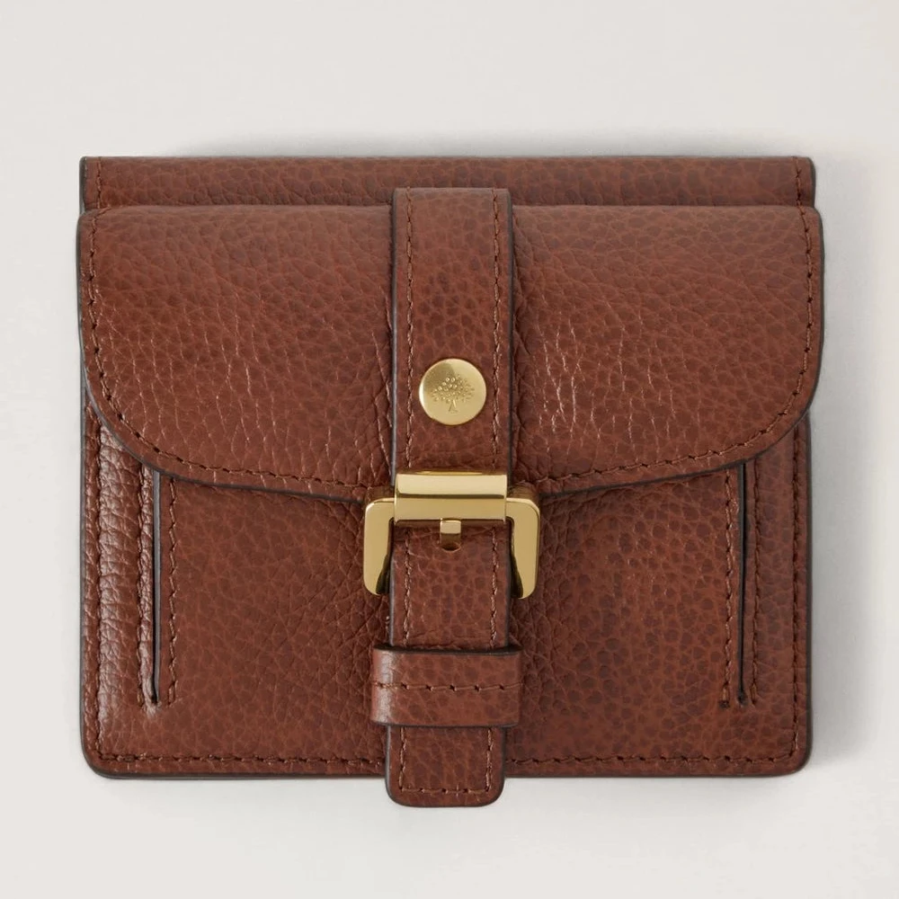 Mulberry Roxanne Wallet Two Tone Oak Small Classic Grain, braunes Lederportemonnaie mit Schnalle, Modell RL8982552G110