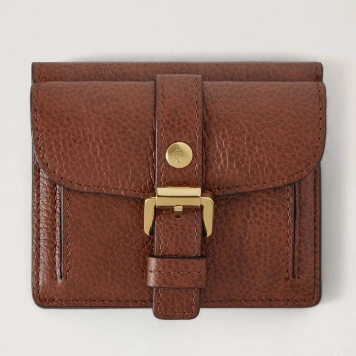 Mulberry Roxanne Wallet Two Tone Oak Small Classic Grain, braunes Lederportemonnaie mit Schnalle, Modell RL8982552G110