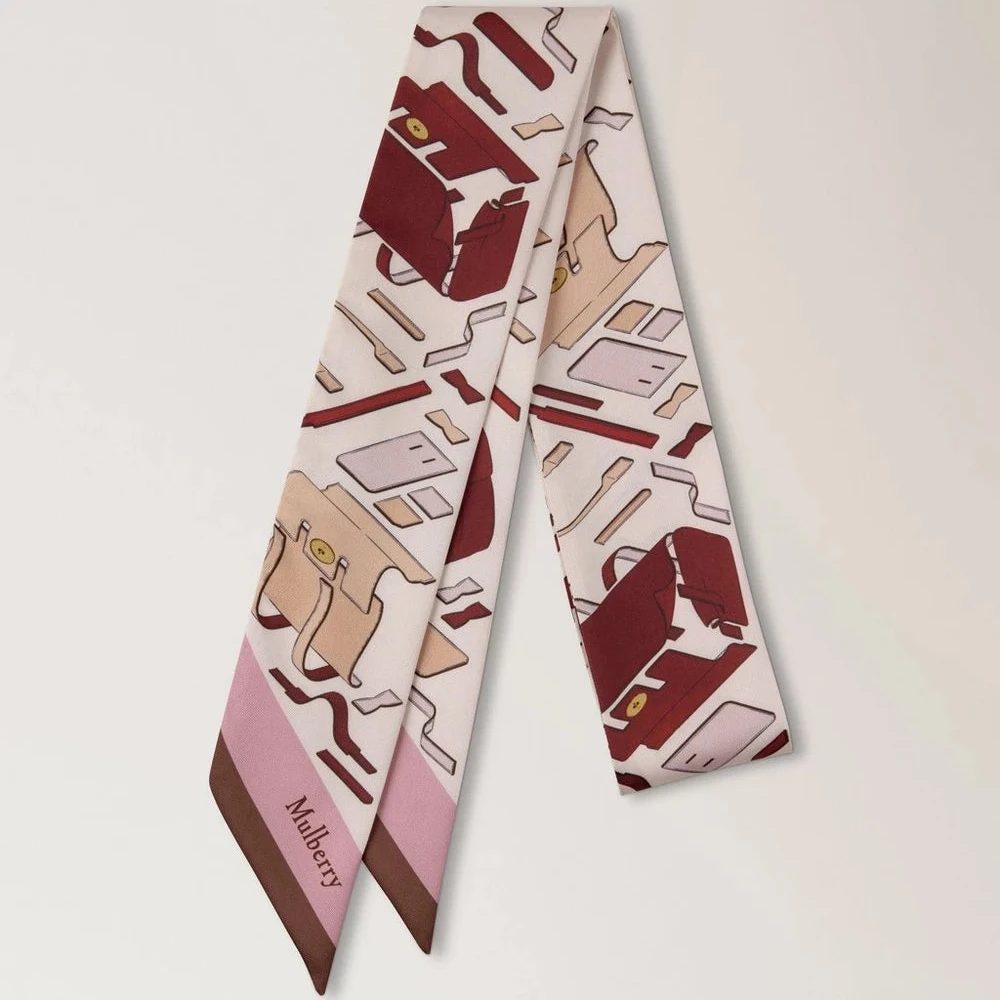 Mulberry Dünner Schal Bayswater Workshop Blossom Pink, Seidenschal in Rosa mit Taschenmotiv, Modell VS4868146J002