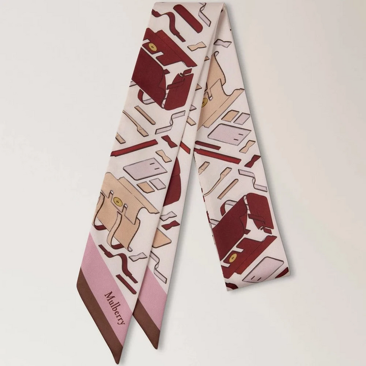 Mulberry Dünner Schal Bayswater Workshop Blossom Pink, Seidenschal in Rosa mit Taschenmotiv, Modell VS4868146J002