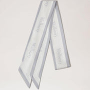 Mulberry Skinny Scarf Logo Boarder Pale Grey White Recycled Polyester Schal
