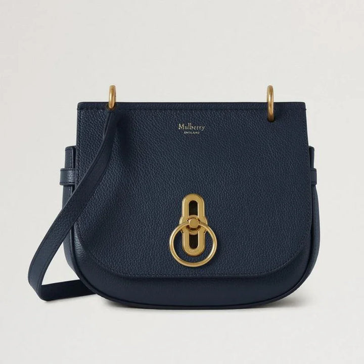 Mulberry Kleine Amberley Satchel Small Classic Grain Night Sky aus dunkelblauem Leder mit goldenen Beschlägen. Modell HH4966205U888