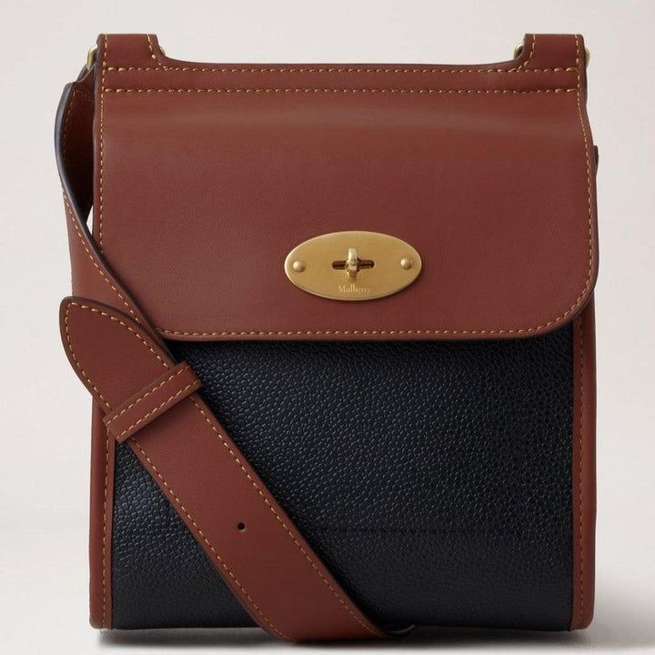Mulberry Klein Antony N-Eco Scotchgrain Umhängetasche mit brauner Lederklappe und schwarzer Textur, Modell HS5189127A340.